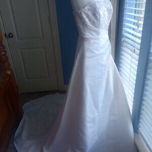 David Bridal White Michelangelo Strapless Beaded Wedding dress.